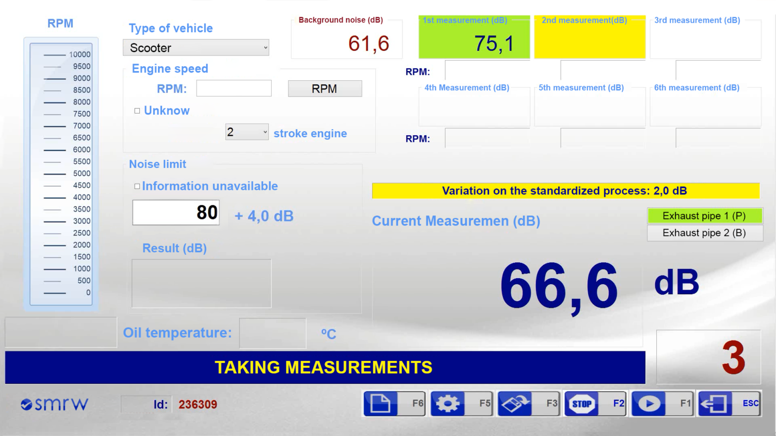 Capture d'écran en anglais du logiciel PTI Sound Level Meter développé par Ryme Worldwide